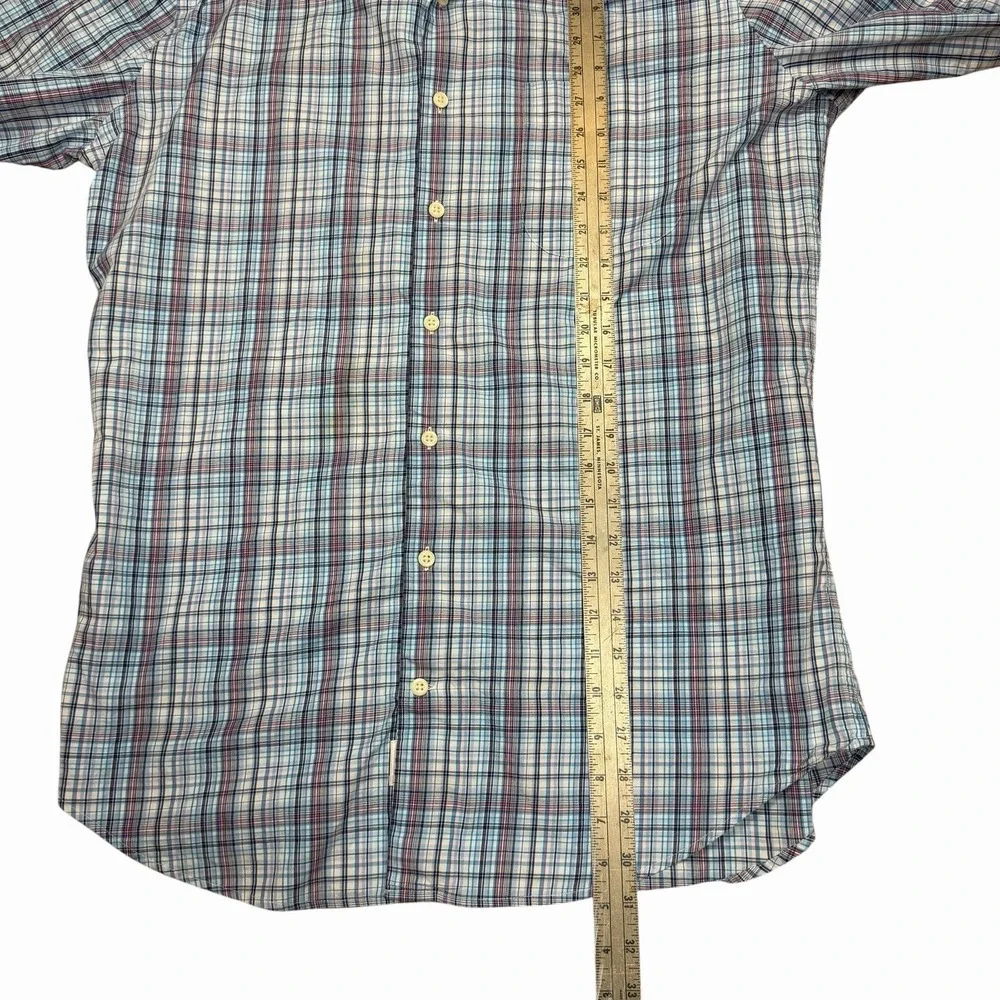 Peter Millar Shirt Mens Medium Red Black Blue Check Long Sleeve Button Cotton